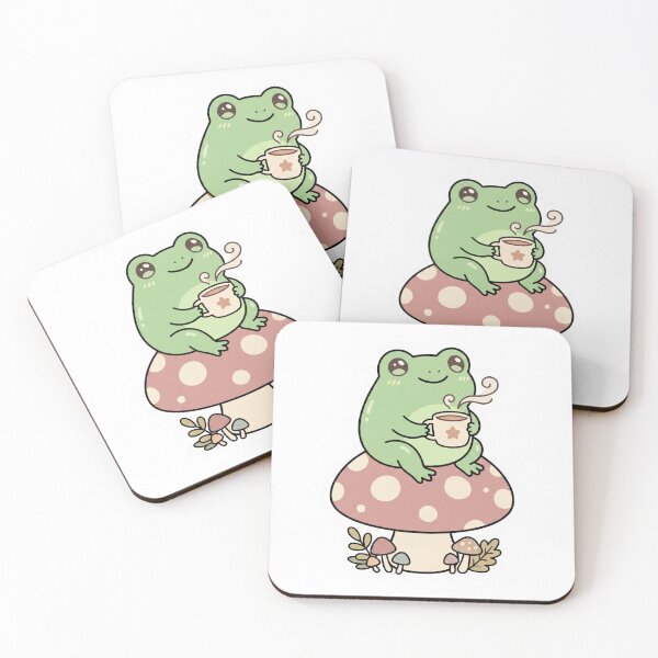 Item preview, Kawaii Anuran Sipping Drink on Dotted Fungi Cap designed and sold by FrankOliver.