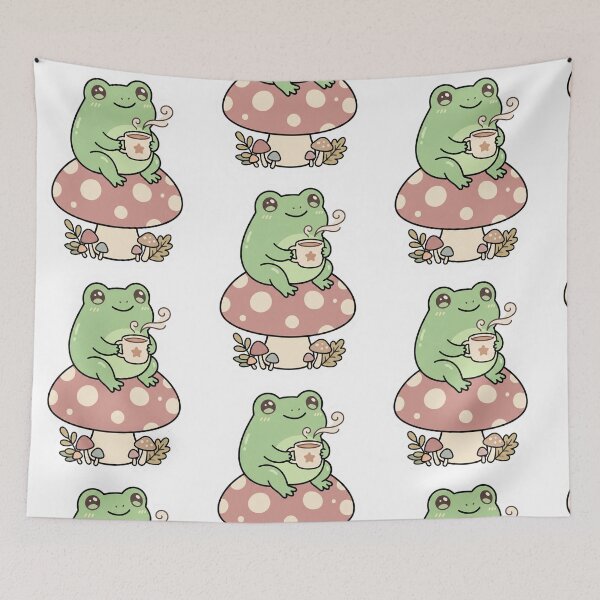 Item preview, Kawaii Anuran Sipping Drink on Dotted Fungi Cap designed and sold by FrankOliver.