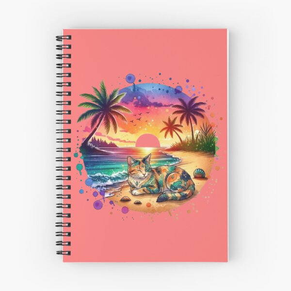 Item preview, Colorful Tropical Sunset Cat | Vibrant Beach Paradise Illustration designed and sold by PixelStyle Studio.
