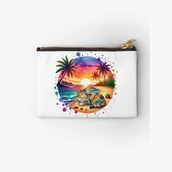 Item preview, Colorful Tropical Sunset Cat | Vibrant Beach Paradise Illustration designed and sold by PixelStyle Studio.