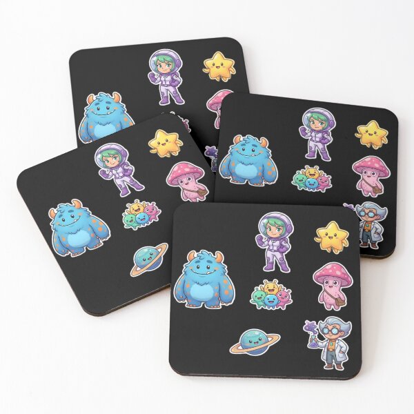 Item preview, Cute Kawaii Space Characters Sticker Pack | Astronaut Girl Monster Planet Mushroom Scientist Cartoon Art designed and sold by Bhaskar Digital Art.