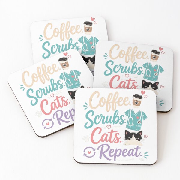 Item preview, Coffee. Scrubs. Cats. Repeat. | Funny Nurse Cat Lover T-Shirt | RN Coffee Gift designed and sold by 1PRINTORA1.