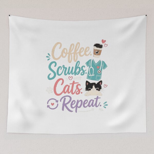 Item preview, Coffee. Scrubs. Cats. Repeat. | Funny Nurse Cat Lover T-Shirt | RN Coffee Gift designed and sold by 1PRINTORA1.