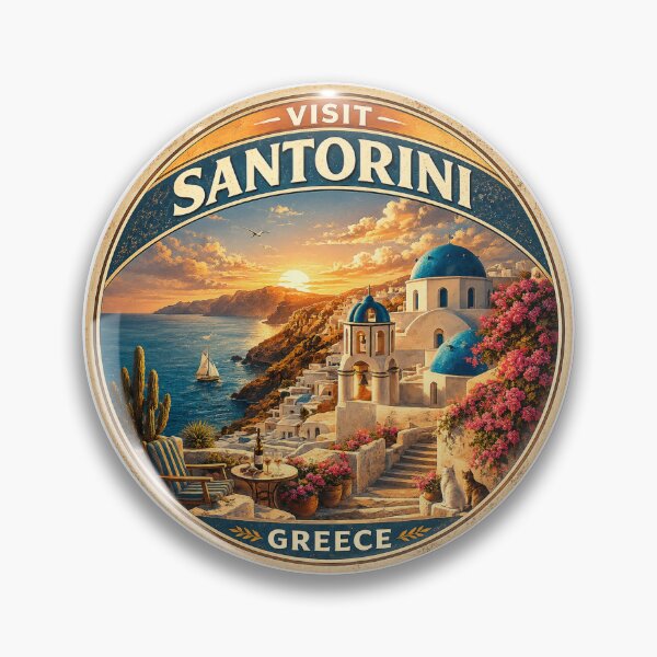 Item preview, Vintage Visit Santorini Greece Travel Poster designed and sold by AuudiVasustudio.