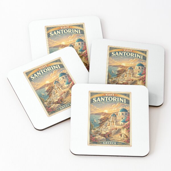 Item preview, Vintage Visit Santorini Greece Travel Poster designed and sold by AuudiVasustudio.