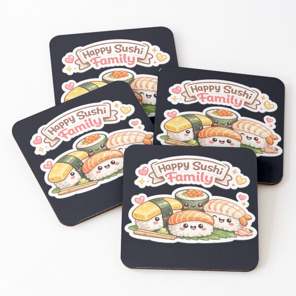 Aperçu de l'œuvre Happy Sushi Family | Cute Kawaii Food Typography Design créée et vendue par VasiArtLab.