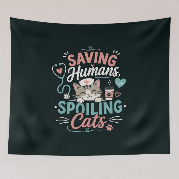 Item preview, Saving Humans, Spoiling Cats | Funny Nurse Cat Lover T-Shirt | RN Gift for Cat Moms designed and sold by 1PRINTORA1.