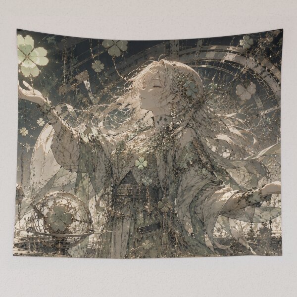 Item preview, Green Anime Fantasy Art with Celestial Clover designed and sold by Japan-kanji-ya.
