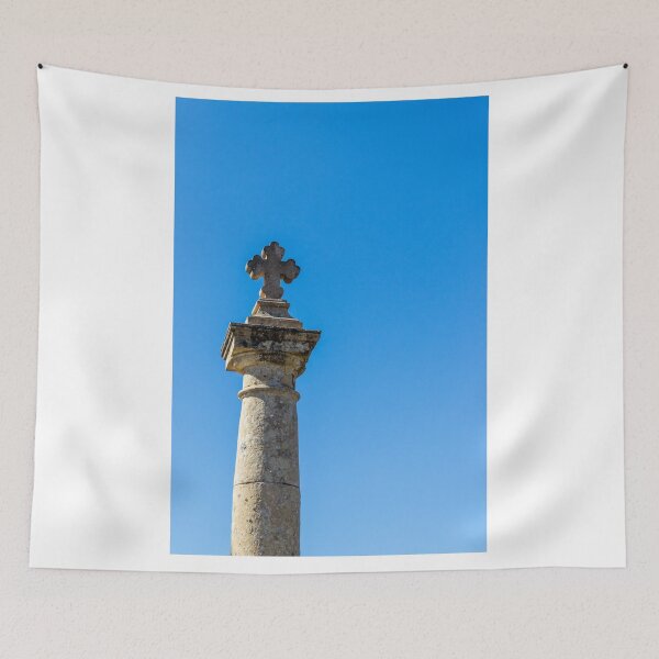 Item preview, Stone Cross on Historic Column Against Clear Blue Sky, Religious Monument Detail designed and sold by Nmallia.