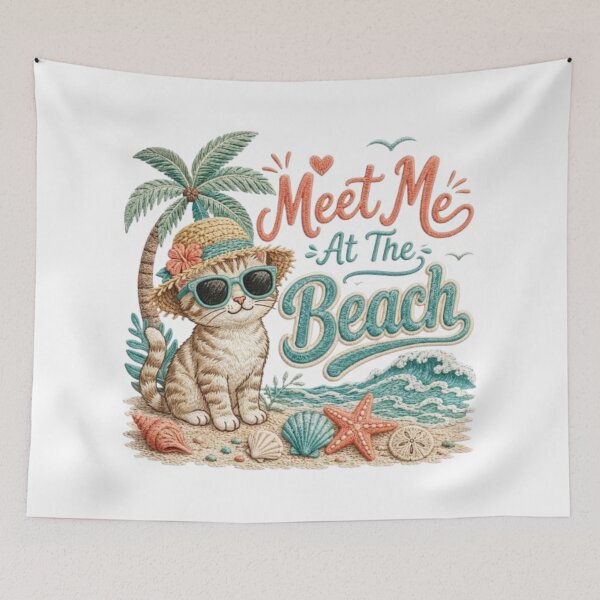 Item preview, Meet Me at the Beach | Cute Summer Cat Beach Illustration designed and sold by PixelStyle Studio.