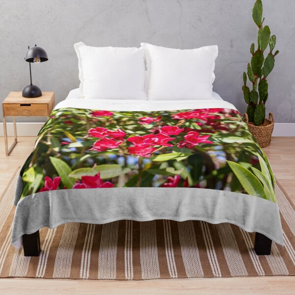 Item preview, Bright Red Oleander Flowers In Sunlit Garden With Green Leaves And Summer Bloom designed and sold by Nmallia.