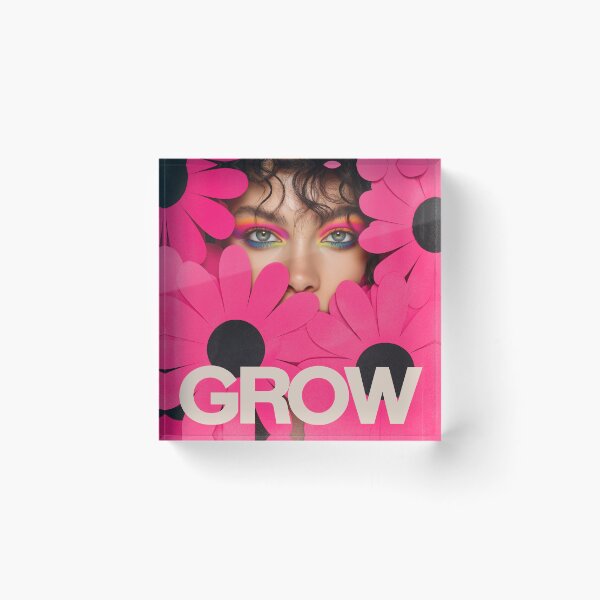 Item preview, Floral portrait of a girl with rainbow eye makeup and word grow designed and sold by Stardust Closet.