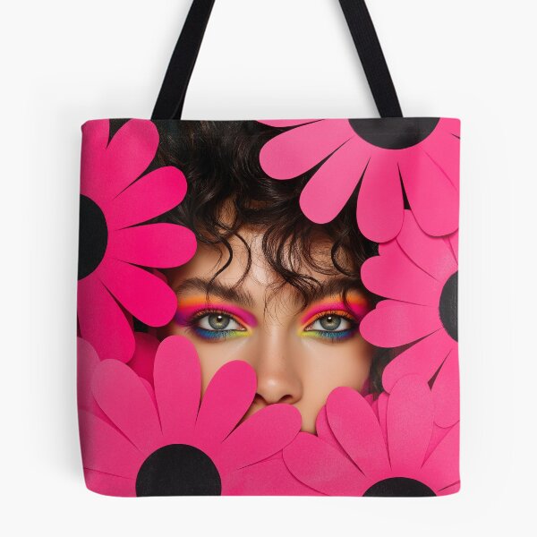 Item preview, Floral portrait of a girl with rainbow eye makeup and word grow designed and sold by Stardust Closet.