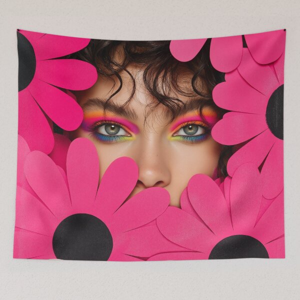 Item preview, Floral portrait of a girl with rainbow eye makeup and word grow designed and sold by Stardust Closet.