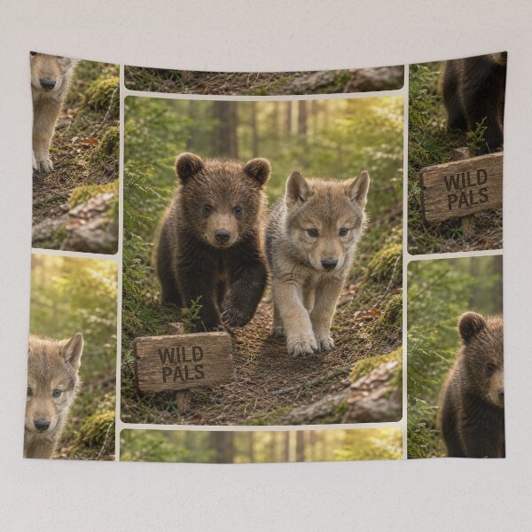 Item preview, Wild Pals Bear Cub Wolf Cub Forest Friends designed and sold by BagFactoryUK.