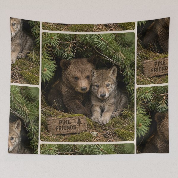 Item preview, Cute Bear Wolf Cub Pine Friends Forest Animals designed and sold by BagFactoryUK.