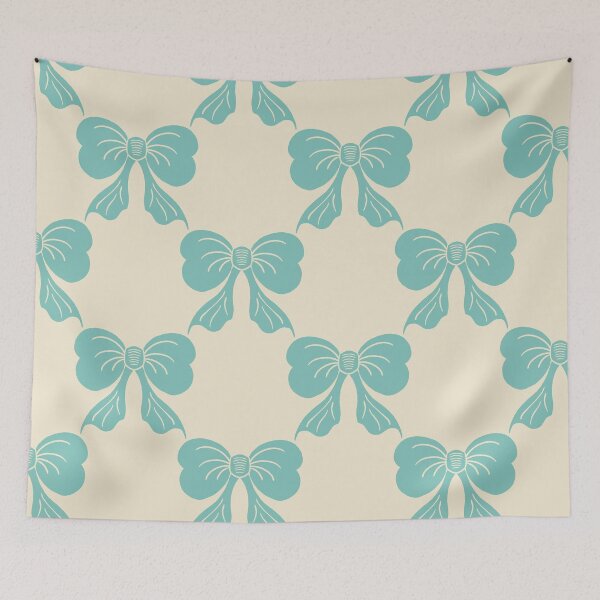 Item preview, Large Fresh Coquette Bow Toile Mint Cream Pattern designed and sold by DColourMuse.