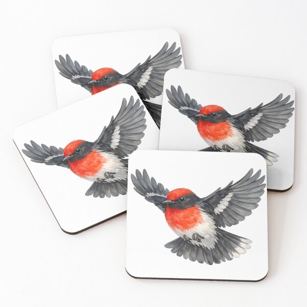 Item preview, Red-capped Robin Watercolour Bird Art designed and sold by Jaruart.