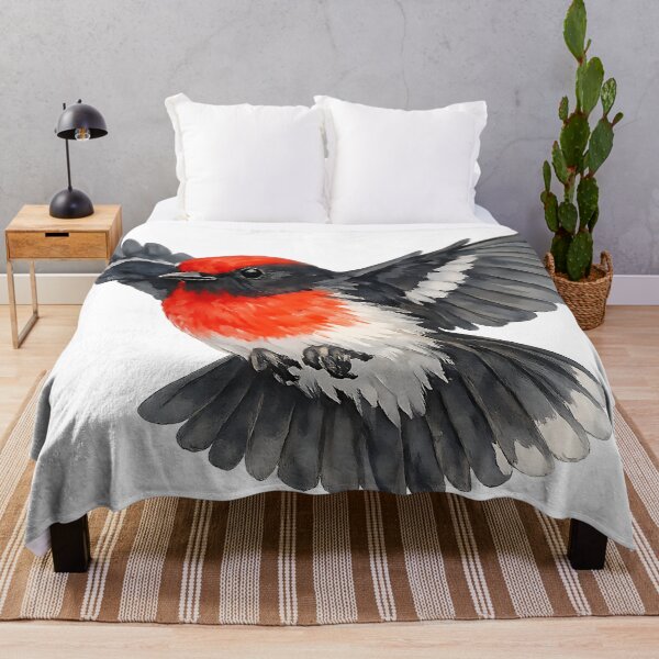 Item preview, Red-capped Robin Watercolour Bird Art designed and sold by Jaruart.