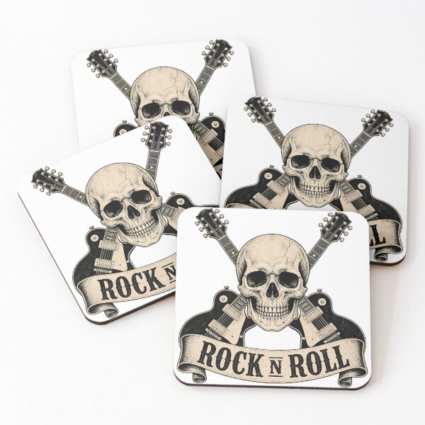 Item preview, Vintage Rock and Roll Skull with Crossed Guitars designed and sold by FrozenPolarBear.