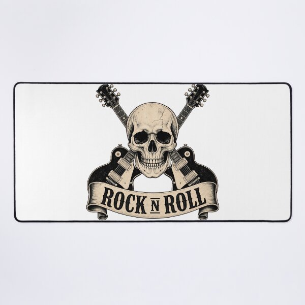 Item preview, Vintage Rock and Roll Skull with Crossed Guitars designed and sold by FrozenPolarBear.