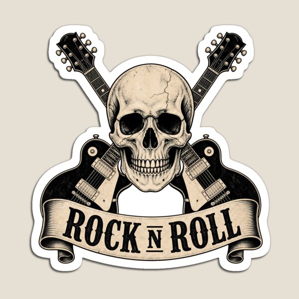 Item preview, Vintage Rock and Roll Skull with Crossed Guitars designed and sold by FrozenPolarBear.