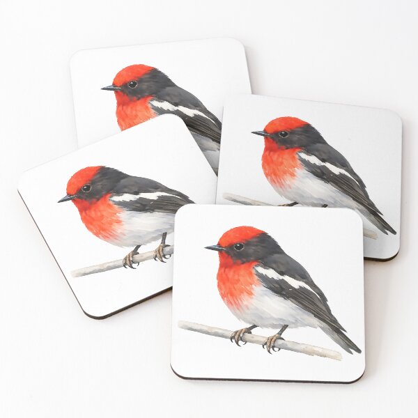 Item preview, Scarlet Red-capped Robin Watercolour Painting designed and sold by Jaruart.