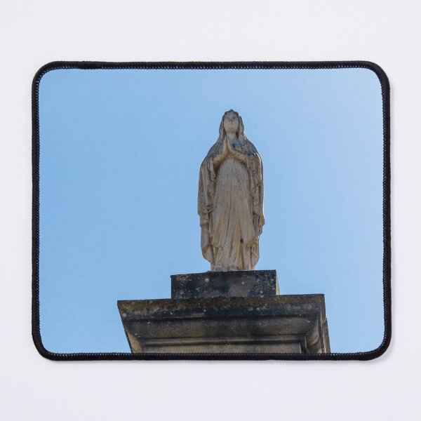 Item preview, Stone Marian Statue On Tall Column In Sunny Mediterranean Village With Historic Buildings designed and sold by Nmallia.