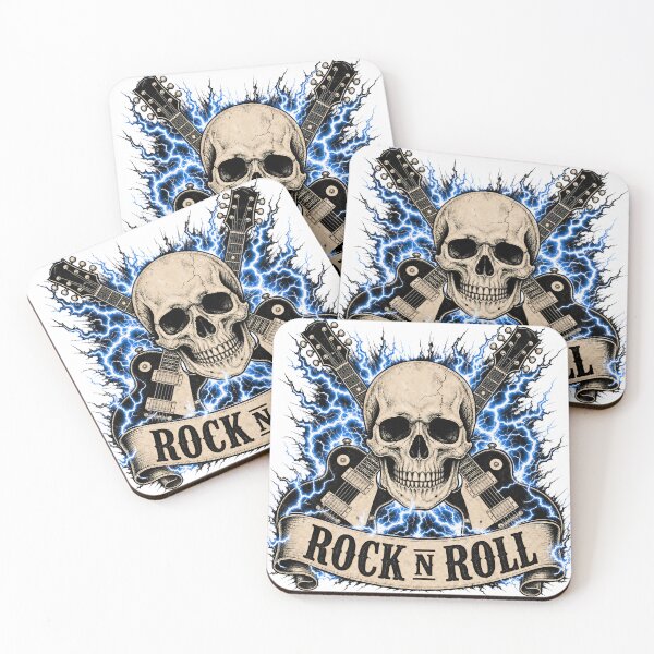 Item preview, Rock and Roll Skull with Crossed Guitars and Blue Lightning designed and sold by FrozenPolarBear.