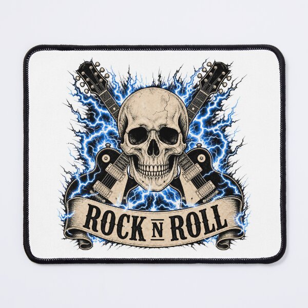 Item preview, Rock and Roll Skull with Crossed Guitars and Blue Lightning designed and sold by FrozenPolarBear.