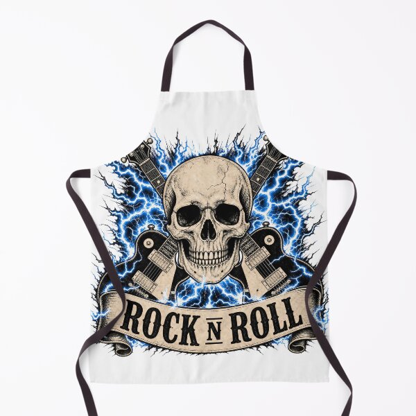 Item preview, Rock and Roll Skull with Crossed Guitars and Blue Lightning designed and sold by FrozenPolarBear.