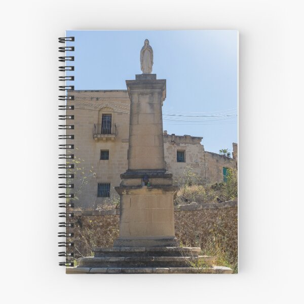 Item preview, Stone Marian Statue On Tall Column In Sunny Mediterranean Village With Historic Buildings designed and sold by Nmallia.
