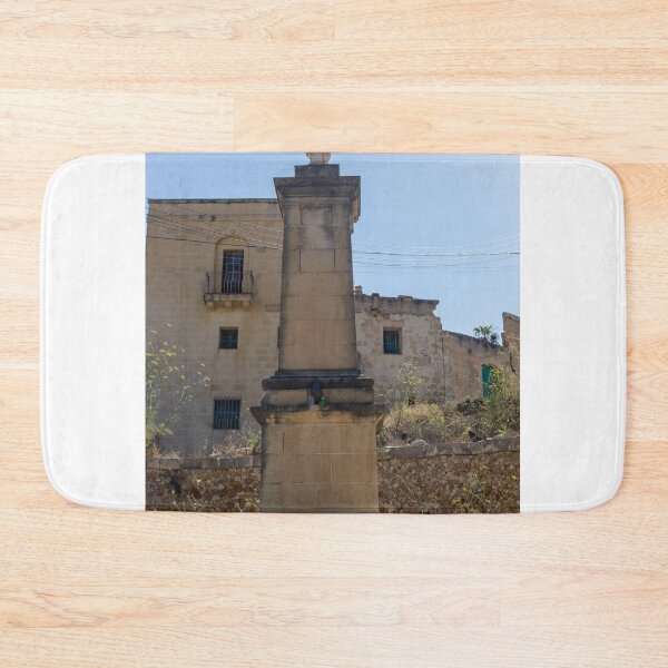 Item preview, Stone Marian Statue On Tall Column In Sunny Mediterranean Village With Historic Buildings designed and sold by Nmallia.