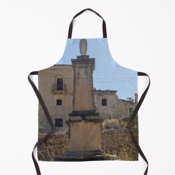 Item preview, Stone Marian Statue On Tall Column In Sunny Mediterranean Village With Historic Buildings designed and sold by Nmallia.