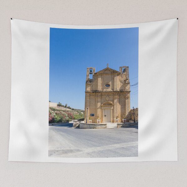 Item preview, Historic Stone Chapel With Bell Towers And Mediterranean Blue Sky Over Quiet Country Road designed and sold by Nmallia.