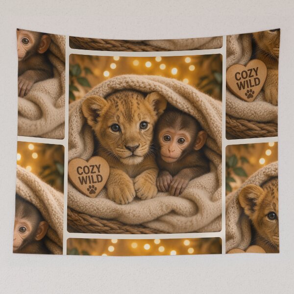 Item preview, Cozy Wild Baby Lion Cub Monkey Snuggle Friends designed and sold by BagFactoryUK.