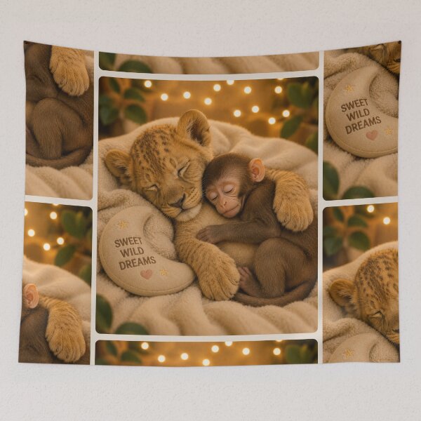 Item preview, Sweet Wild Dreams Lion Cub Monkey Cuddle Sleep designed and sold by BagFactoryUK.