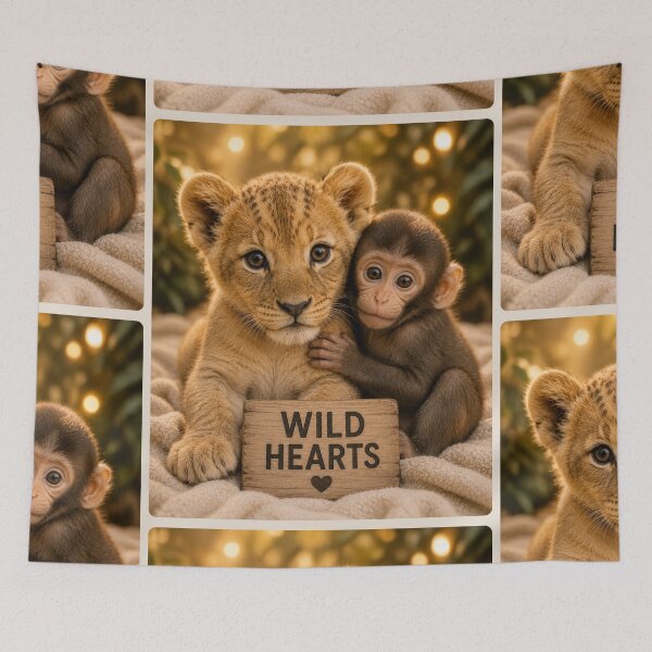 Item preview, Cute Lion Cub and Monkey Wild Hearts Friends designed and sold by BagFactoryUK.