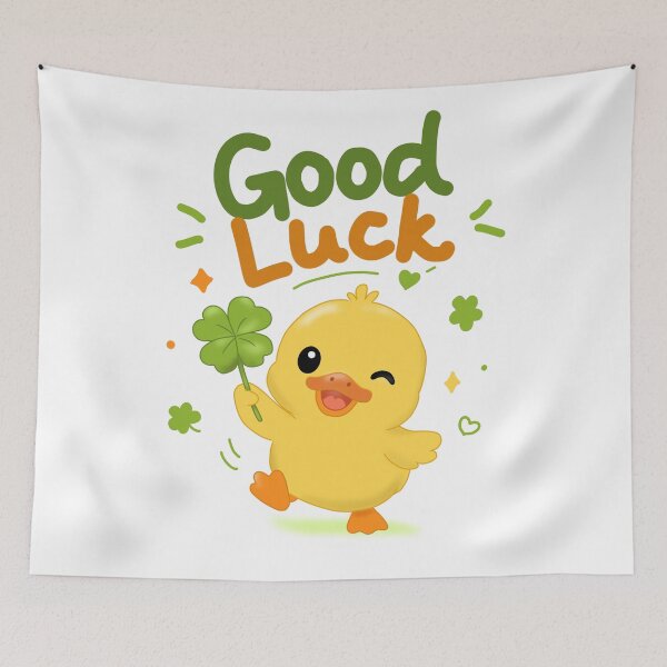 Item preview, Good Luck Duck -Cute Yellow Duck With Four Leaf Clover Illustration designed and sold by FennyWijayaMomo.