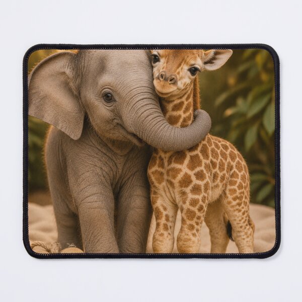 Artikelvorschau, Cute Baby Elephant Giraffe Hug Safari Pals entworfen und verkauft von BagFactoryUK.
