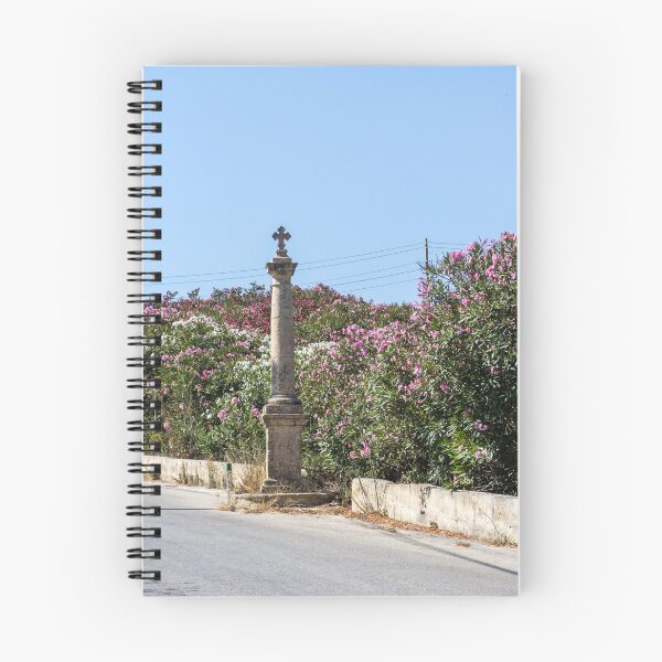 Item preview, Stone Column With Cross Beside Pink Oleander Bushes Along Sunny Mediterranean Road designed and sold by Nmallia.