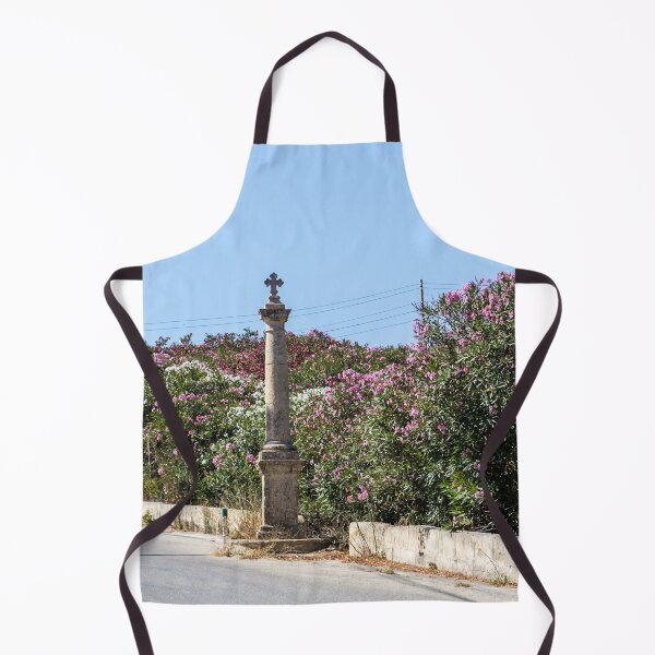 Item preview, Stone Column With Cross Beside Pink Oleander Bushes Along Sunny Mediterranean Road designed and sold by Nmallia.