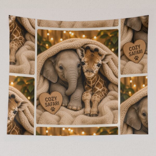 Item preview, Cozy Safari Baby Elephant Giraffe Cute Animals designed and sold by BagFactoryUK.