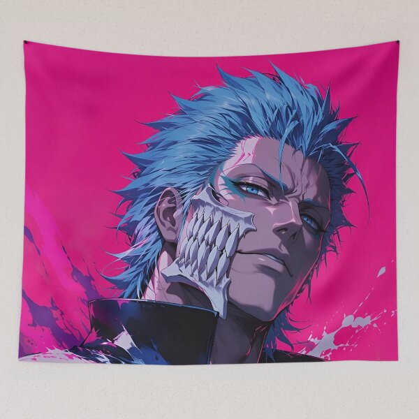 Item preview, Grimmjow | Blue-Haired Skull Mask Warrior | Neon Dark Fantasy Anime Portrait | Cyber Gothic Manga Inspired Digital Art designed and sold by Dyan4.