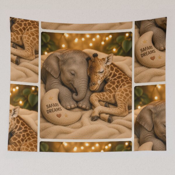 Item preview, Baby Elephant Giraffe Cuddle Safari Dreams Sleep designed and sold by BagFactoryUK.