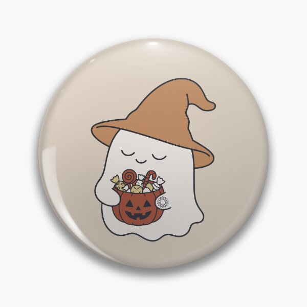 Item preview, Cute Ghost with Witch Hat and Pumpkin Candy Bucket designed and sold by suncorner28.