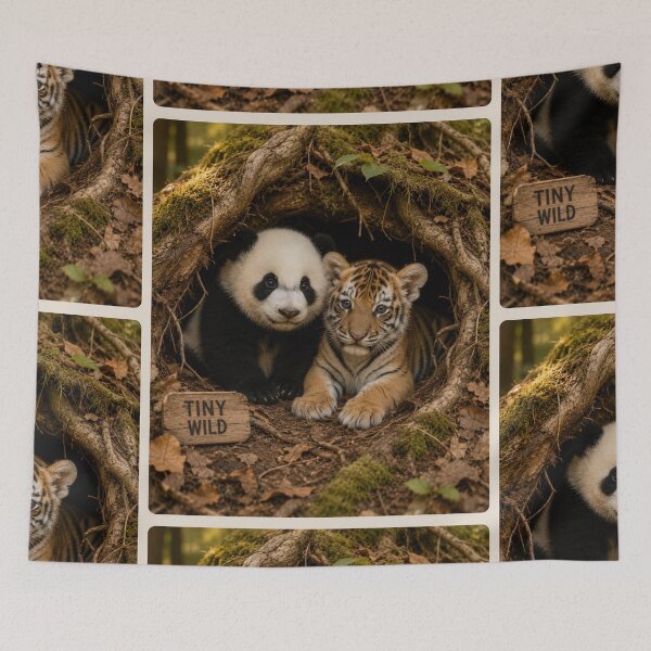 Aperçu de l'œuvre Tiny Wild Panda Tiger Cubs Forest Den Animals créée et vendue par BagFactoryUK.