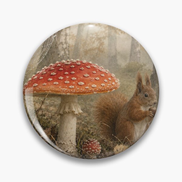 Item preview, Vintage botanical art print of amanita muscaria and red squirrel. designed and sold by fundrais123.