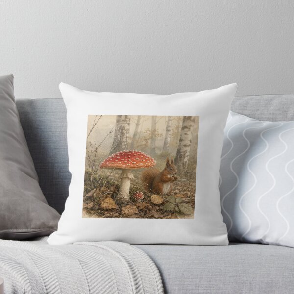 Item preview, Vintage botanical art print of amanita muscaria and red squirrel. designed and sold by fundrais123.