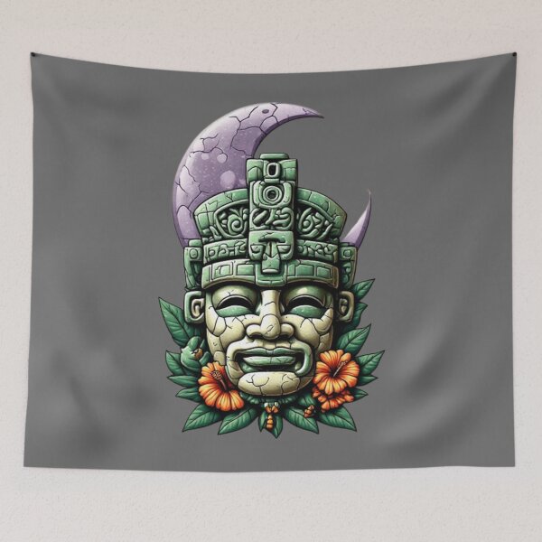 Item preview, Mayan Warrior Mask with Flowers & Crescent Moon | Elysium Echoes Icon designed and sold by Shift-Bloom.